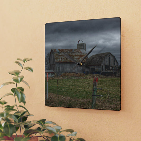 U R There Photography Dodge Road Grey II Rustic Farmhouse Acrylic Analog Wall Clock