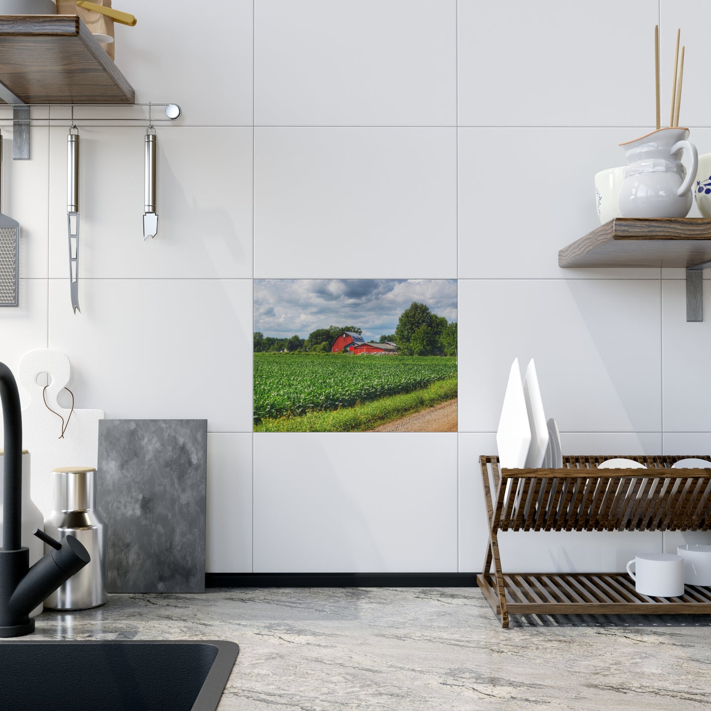 U R There Photography Block Road Reds Rustic Farmhouse Decorative Ceramic Tile