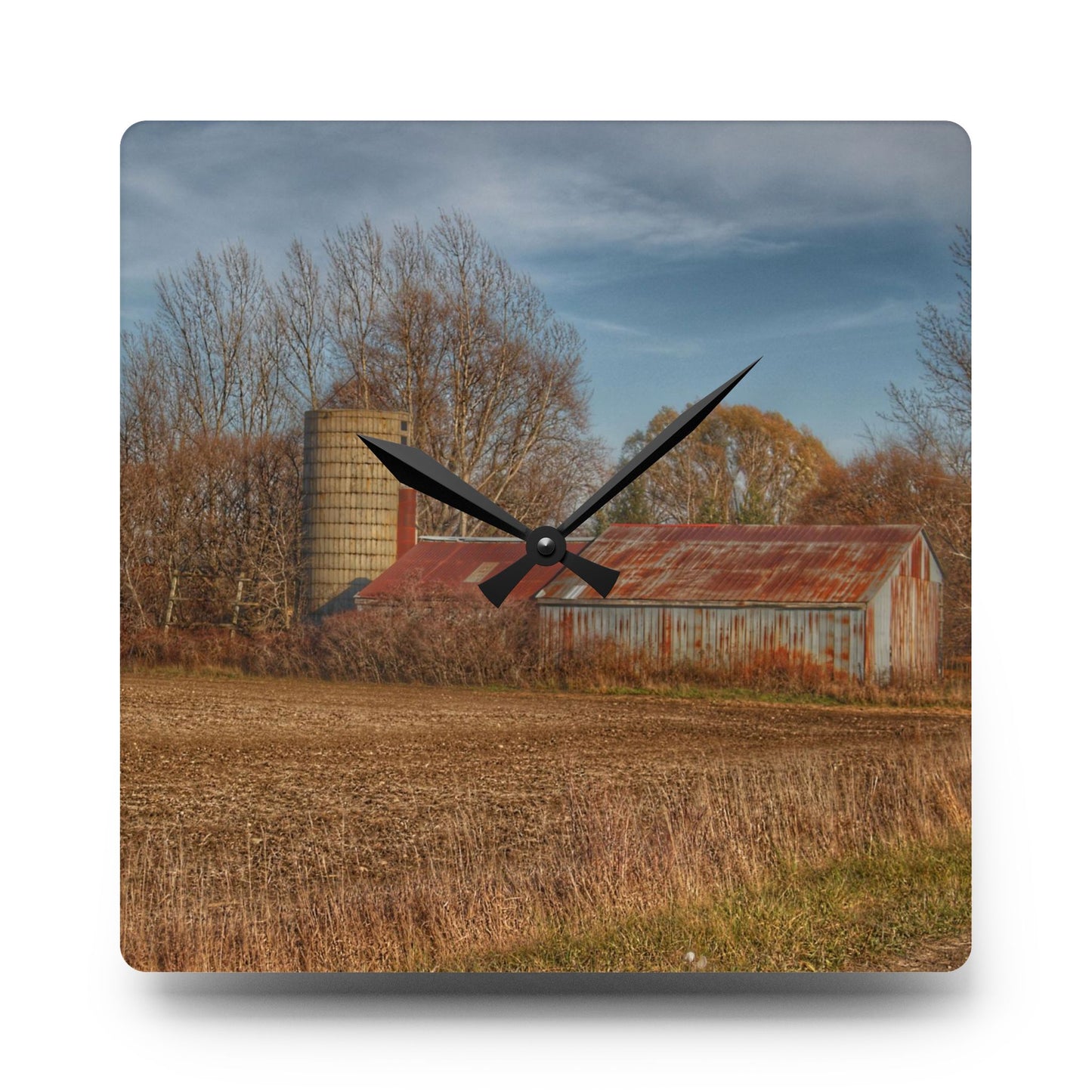 U R There Photography Brief Road Blue Rustic Farmhouse Acrylic Analog Wall Clock