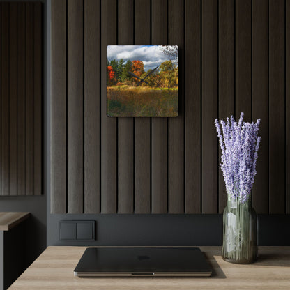 U R There Photography Fall Pond on Sutton Road Rustic Farmhouse Acrylic Analog Wall Clock