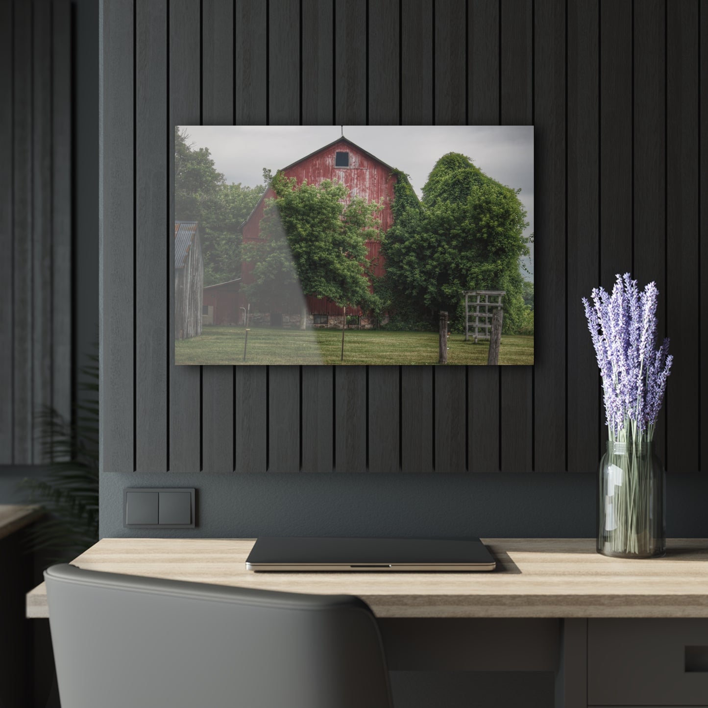 U R There Photography Otter Lake Road Hidden Red Rustic Farmhouse Acrylic Wall Print