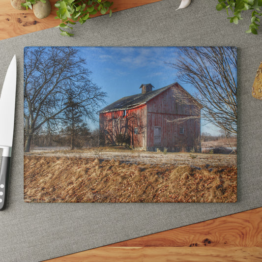 U R There Photography M-24 Barn at the Bend I Rustic Farmhouse Tempered-Glass Cutting Board