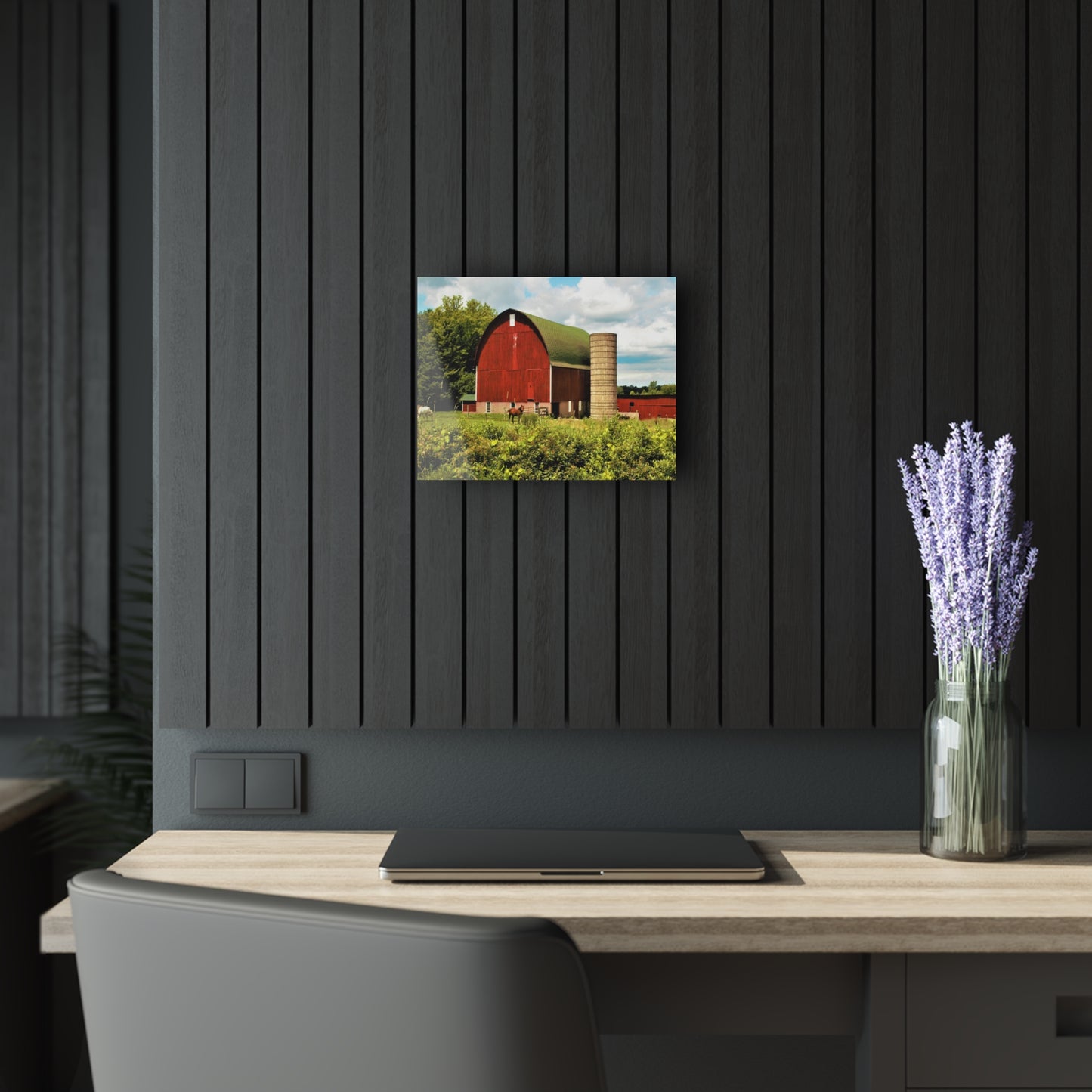 U R There Photography Elmwood Road Red and Horses Rustic Farmhouse Acrylic Wall Print