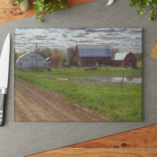 U R There Photography McDowell Road Reds II Rustic Farmhouse Tempered-Glass Cutting Board