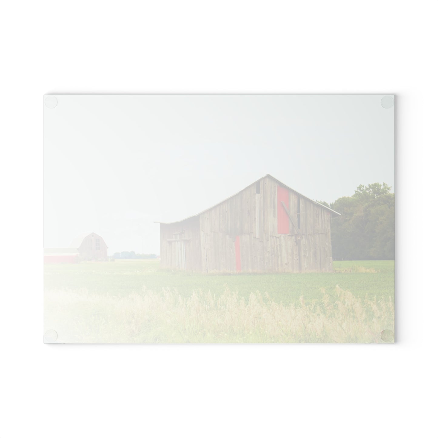 U R There Photography Square Barn with Barn in the Distance Rustic Farmhouse Tempered-Glass Cutting Board