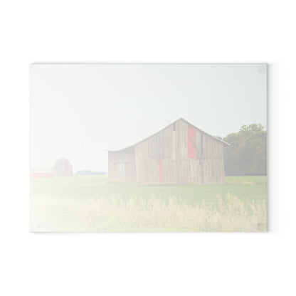 U R There Photography Square Barn with Barn in the Distance Rustic Farmhouse Tempered-Glass Cutting Board