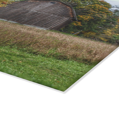 U R There Photography Mount Morris Road Grey in the Fall Rustic Farmhouse Tempered-Glass Cutting Board