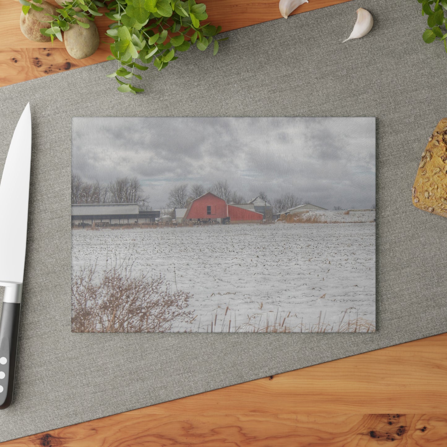 U R There Photography Maple Valley Road Red II Rustic Farmhouse Tempered-Glass Cutting Board