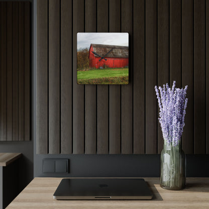 U R There Photography Oak Road Barber Barn I Rustic Farmhouse Acrylic Analog Wall Clock