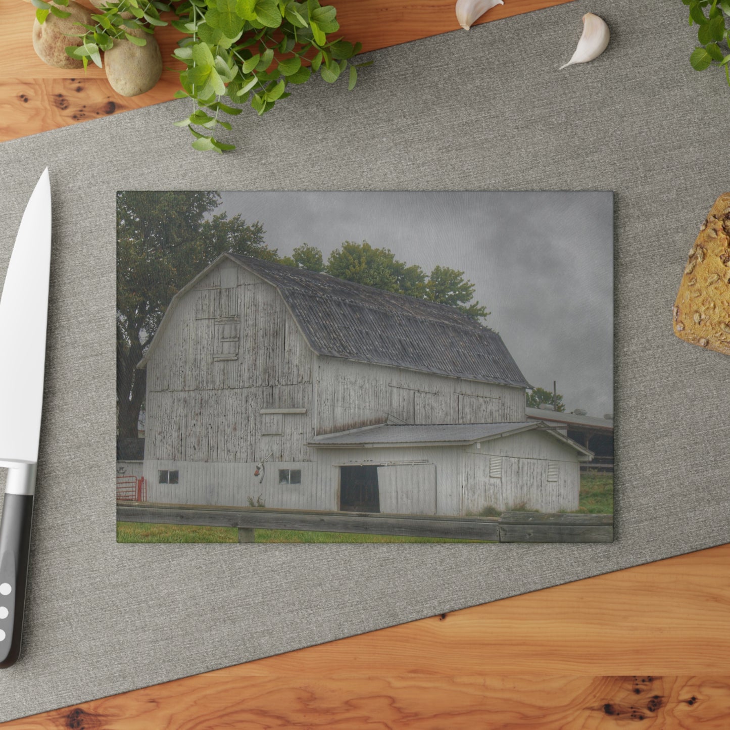 U R There Photography Columbiaville White Rustic Farmhouse Tempered-Glass Cutting Board