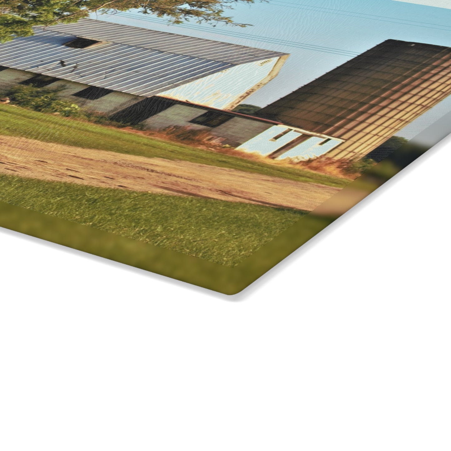 U R There Photography White Barn and Silo Rustic Farmhouse Tempered-Glass Cutting Board