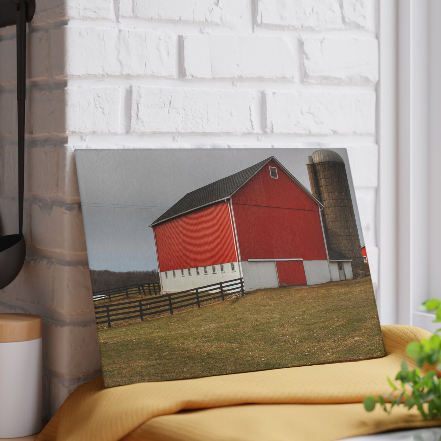 U R There Photography Brocker Road Red I Rustic Farmhouse Tempered-Glass Cutting Board