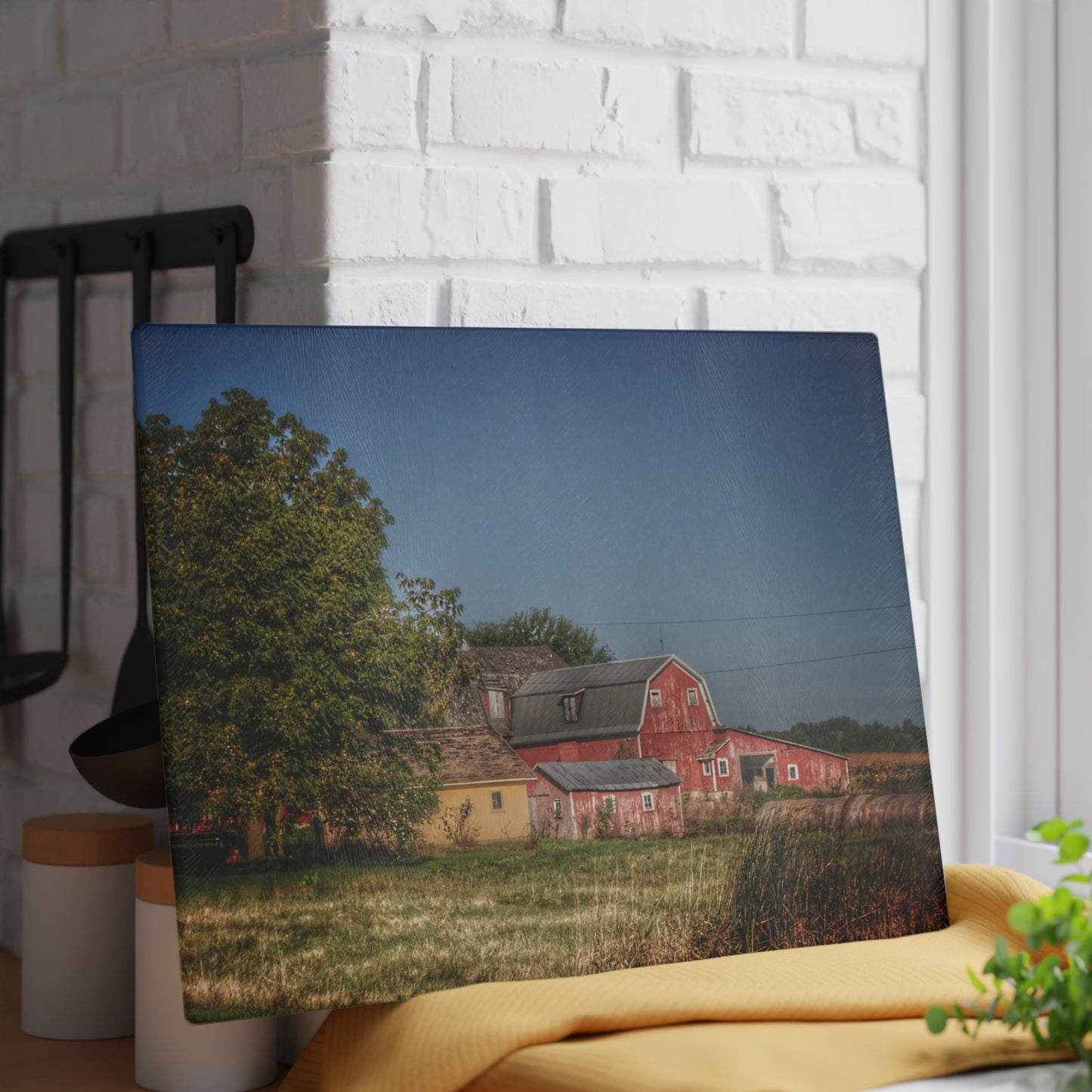 U R There Photography Rochester Road Red I Rustic Farmhouse Tempered-Glass Cutting Board