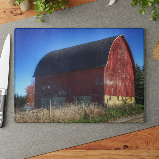 U R There Photography Big Red II Rustic Farmhouse Tempered-Glass Cutting Board