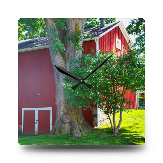 Court Street City Red Rustic Farmhouse Acrylic Analog Wall Clock 10.75'' × 10.75'' (Square)