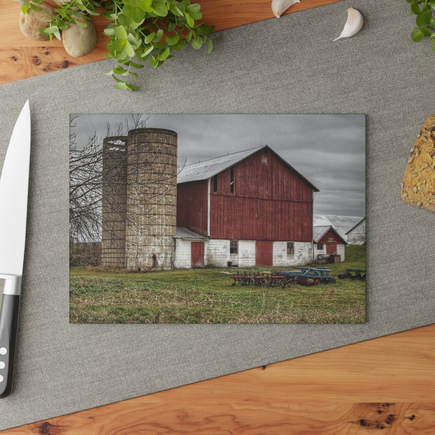 U R There Photography Fostoria Red I Rustic Farmhouse Tempered-Glass Cutting Board