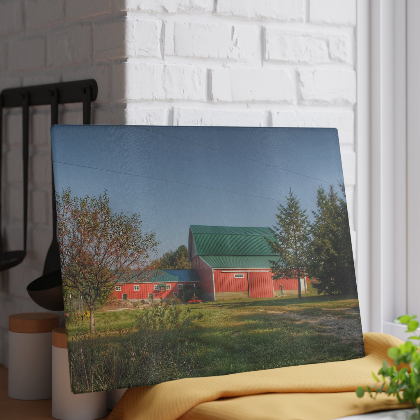 U R There Photography Modern Red II Rustic Farmhouse Tempered-Glass Cutting Board