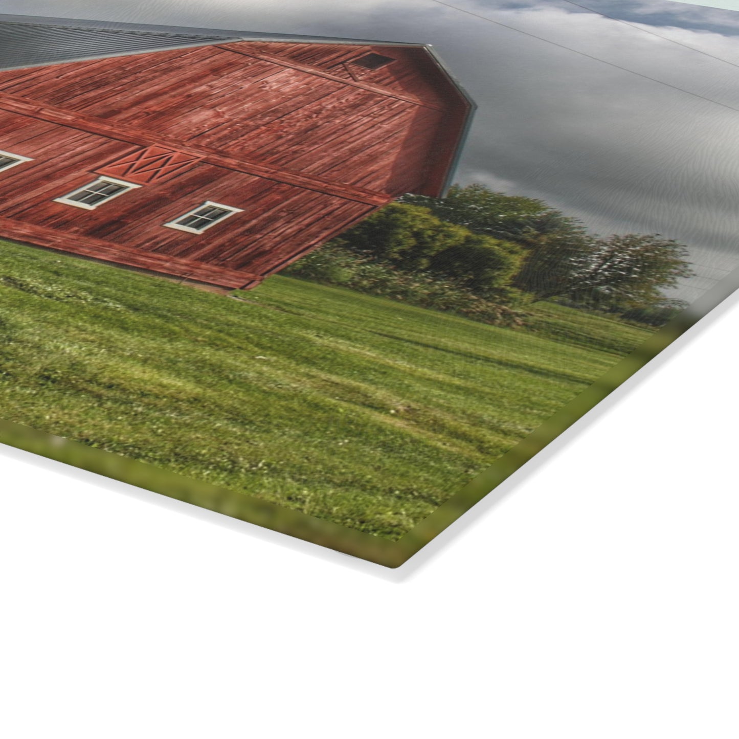 Barn Boutique Rustic Tempered-Glass Cutting Board| Hollow Corners Red and Silo