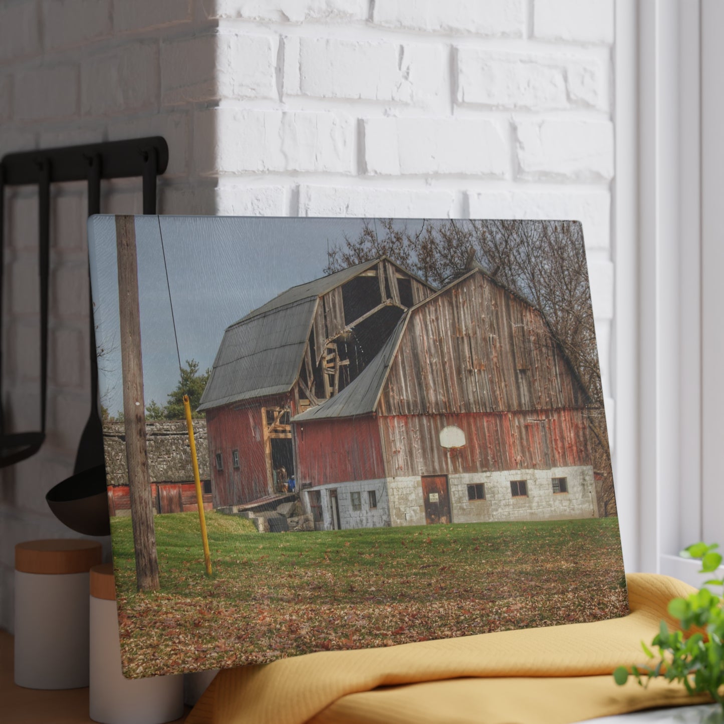 U R There Photography Crawford Road Old Red Rustic Farmhouse Tempered-Glass Cutting Board