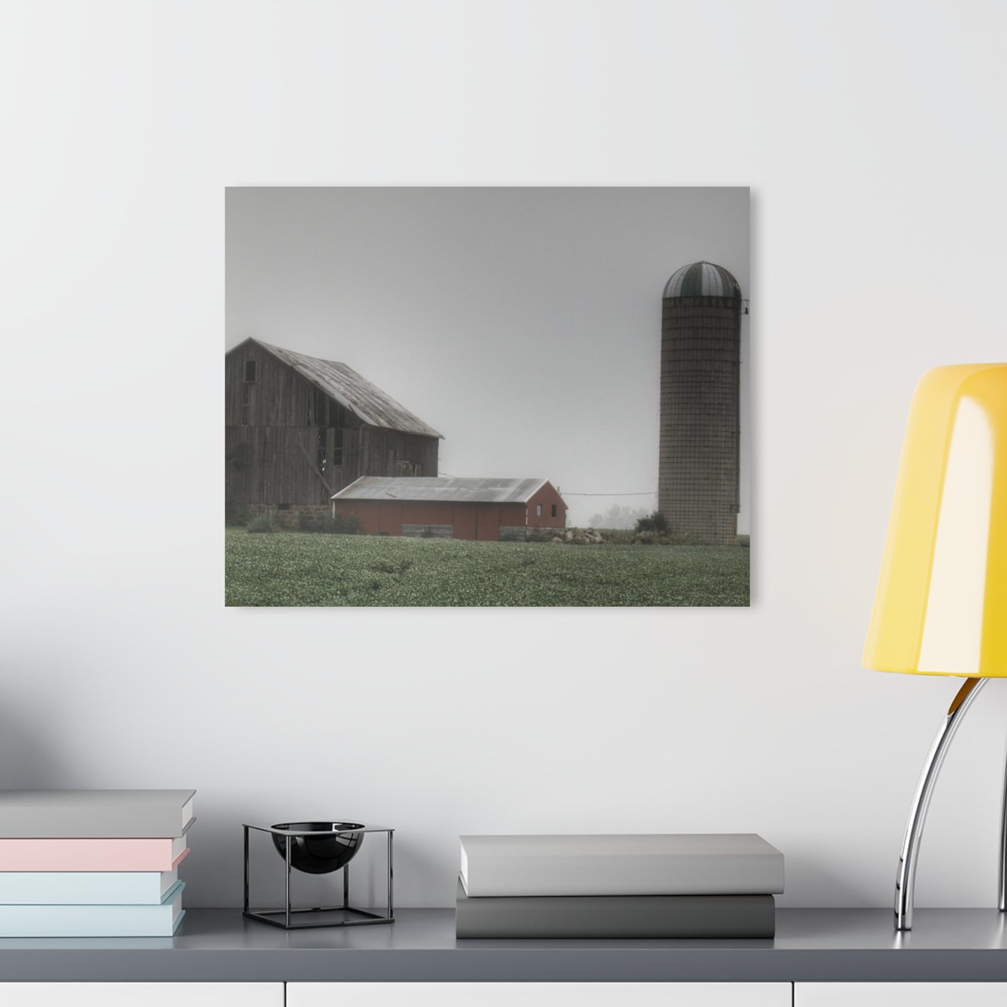 U R There Photography Farm in the Fog Rustic Farmhouse Acrylic Wall Print