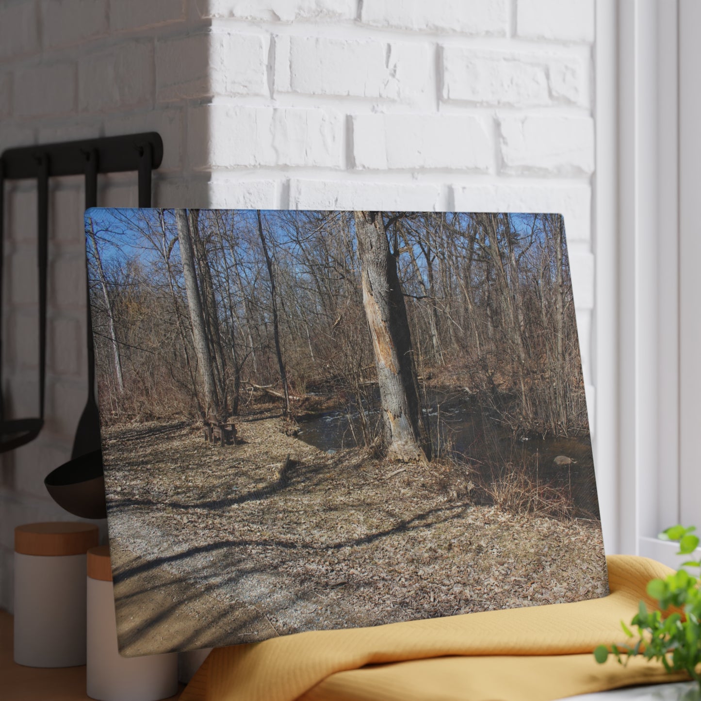 U R There Photography Creekside Seating Rustic Farmhouse Tempered-Glass Cutting Board