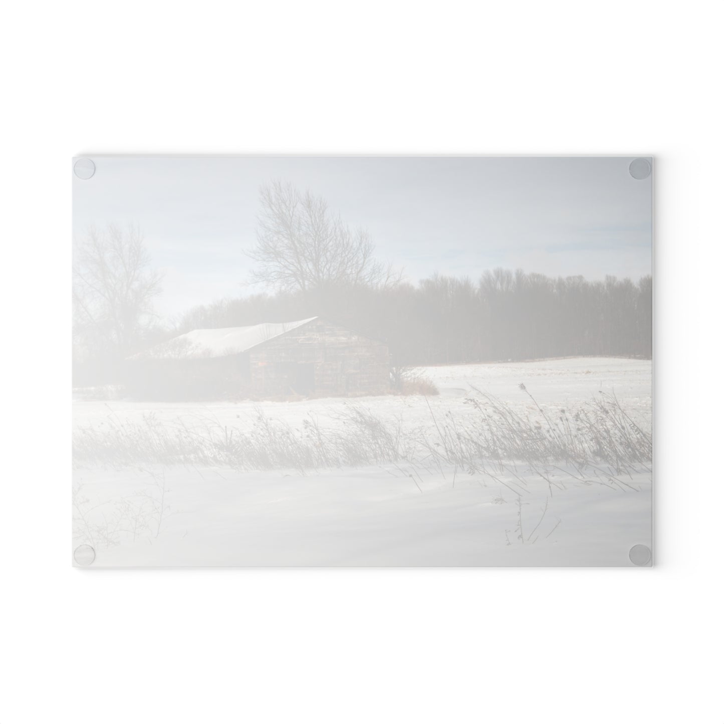 U R There Photography Frozen Grey Shack of Kingston Rustic Farmhouse Tempered-Glass Cutting Board