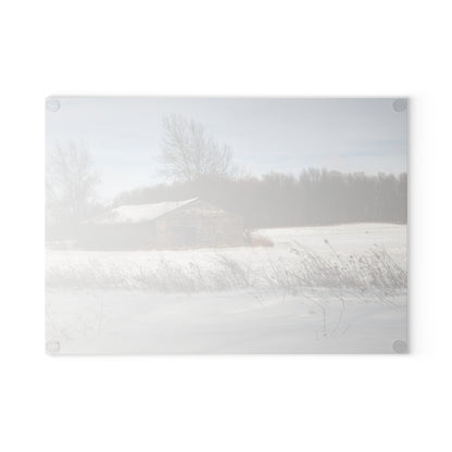 U R There Photography Frozen Grey Shack of Kingston Rustic Farmhouse Tempered-Glass Cutting Board