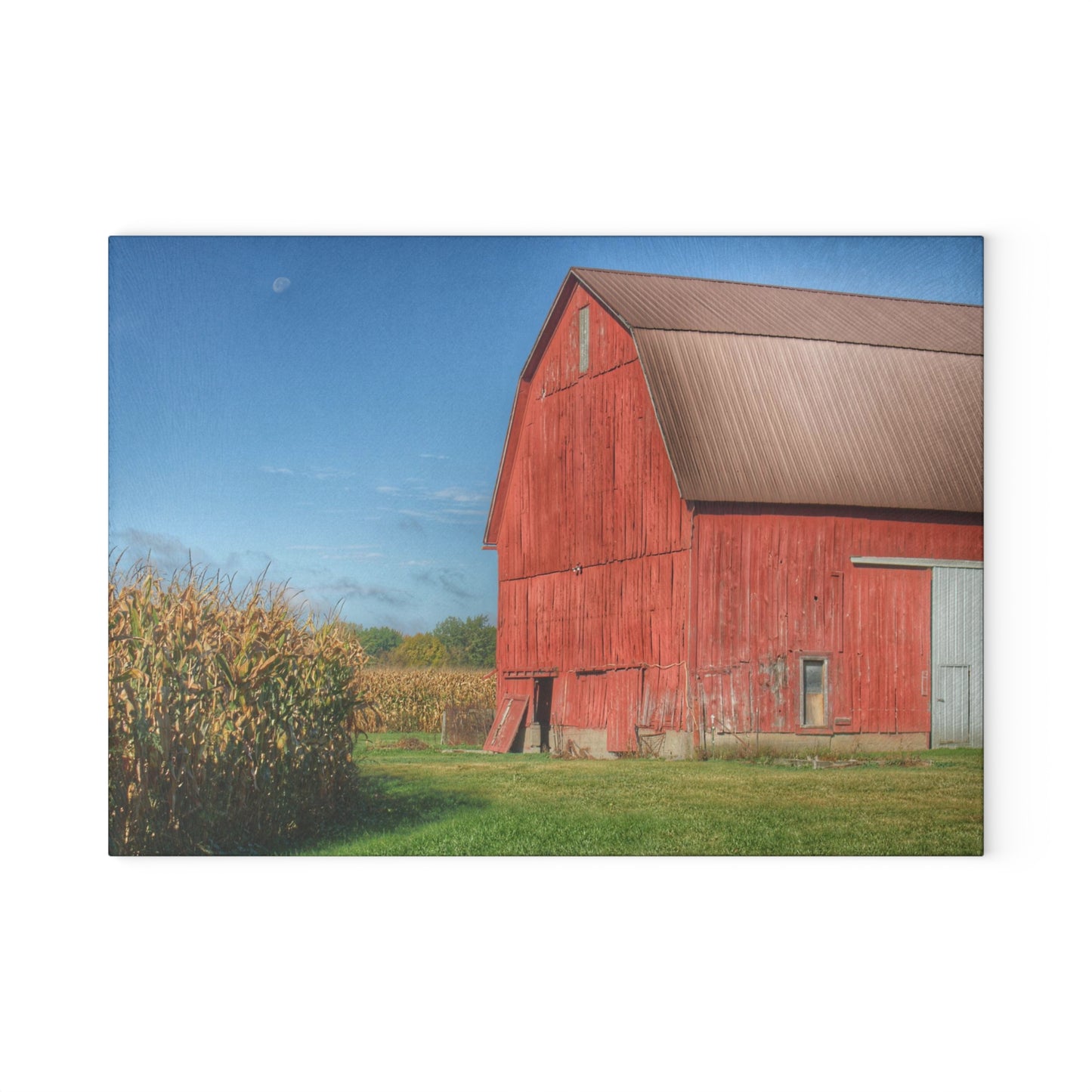 U R There Photography Fargo Road Red I Rustic Farmhouse Tempered-Glass Cutting Board