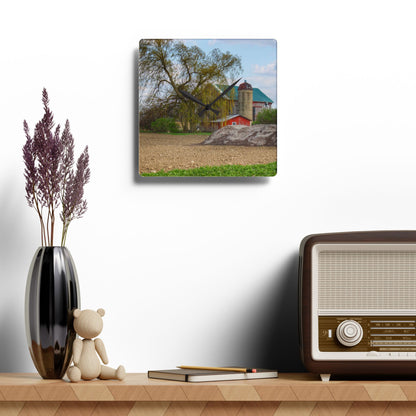 U R There Photography Cedar Creek Road Red Rustic Farmhouse Acrylic Analog Wall Clock