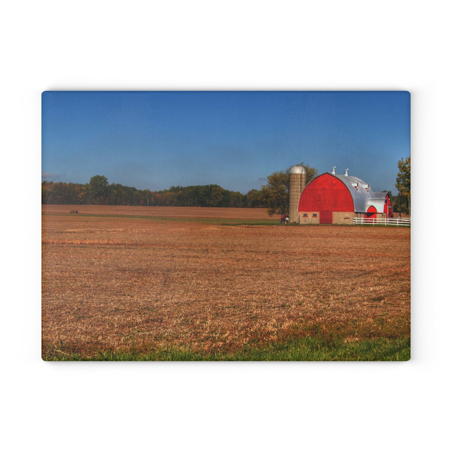 U R There Photography Brown City Wellman Line Road Red Rustic Farmhouse Tempered-Glass Cutting Board