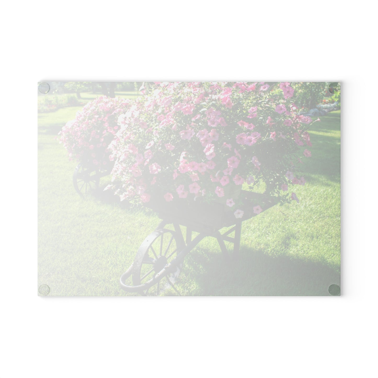 U R There Photography Wheelbarrow Full of Flowers Rustic Farmhouse Tempered-Glass Cutting Board