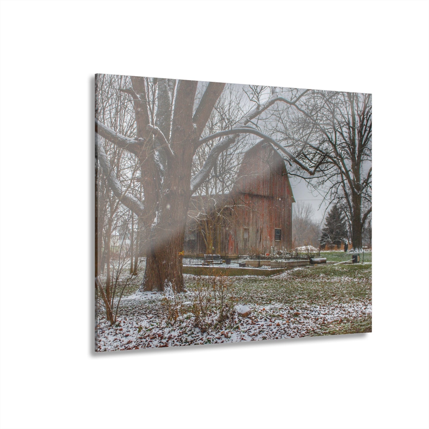 U R There Photography Bishop Road Winter Red Rustic Farmhouse Acrylic Wall Print