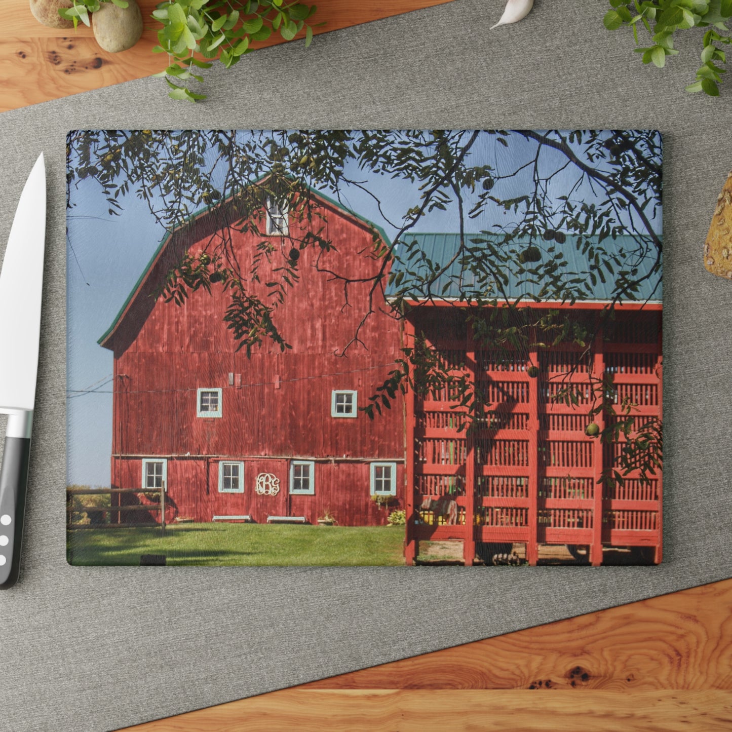 Barn Boutique Rustic Tempered-Glass Cutting Board| Gardner Road Red I