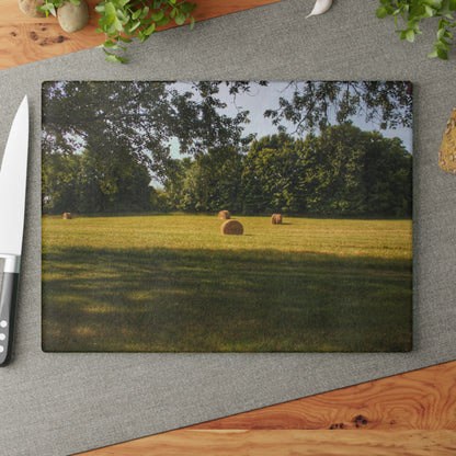 U R There Photography Summer Haybales I Rustic Farmhouse Tempered-Glass Cutting Board