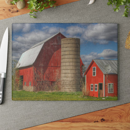 U R There Photography McDowell Road Reds I Rustic Farmhouse Tempered-Glass Cutting Board