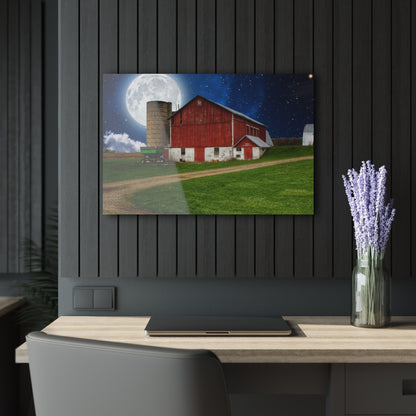 U R There Photography Fostoria Red in the Moonlight Rustic Farmhouse Acrylic Wall Print