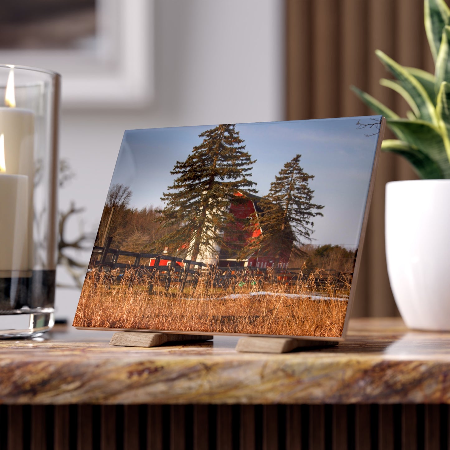 U R There Photography Blood Road Red I Rustic Farmhouse Decorative Ceramic Tile