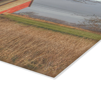 U R There Photography Harrington Road Red and Silo Rustic Farmhouse Tempered-Glass Cutting Board