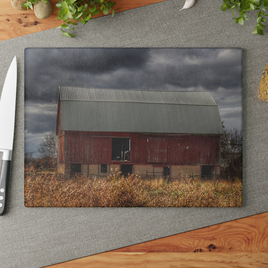 U R There Photography Booth Road Cow Barn I Rustic Farmhouse Tempered-Glass Cutting Board
