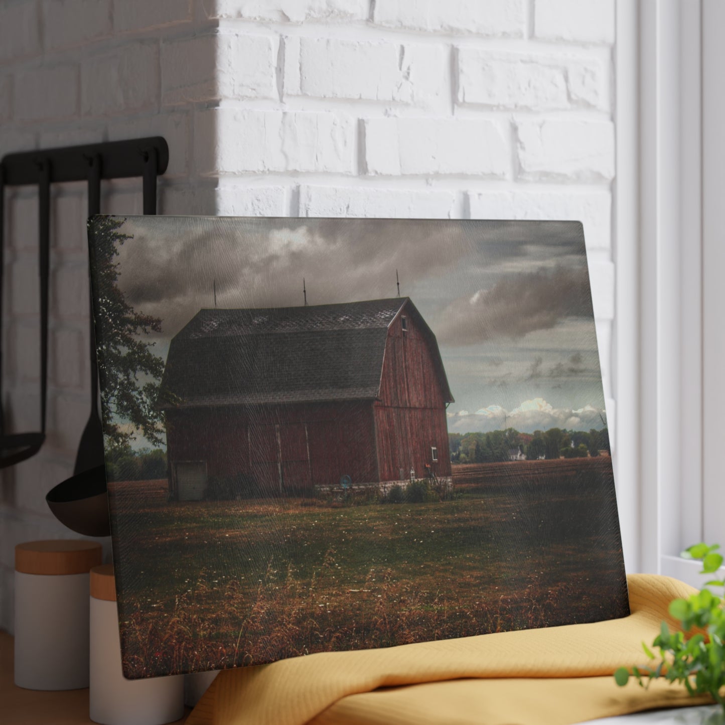U R There Photography Fairgrove-Deckerville Red I Rustic Farmhouse Tempered-Glass Cutting Board