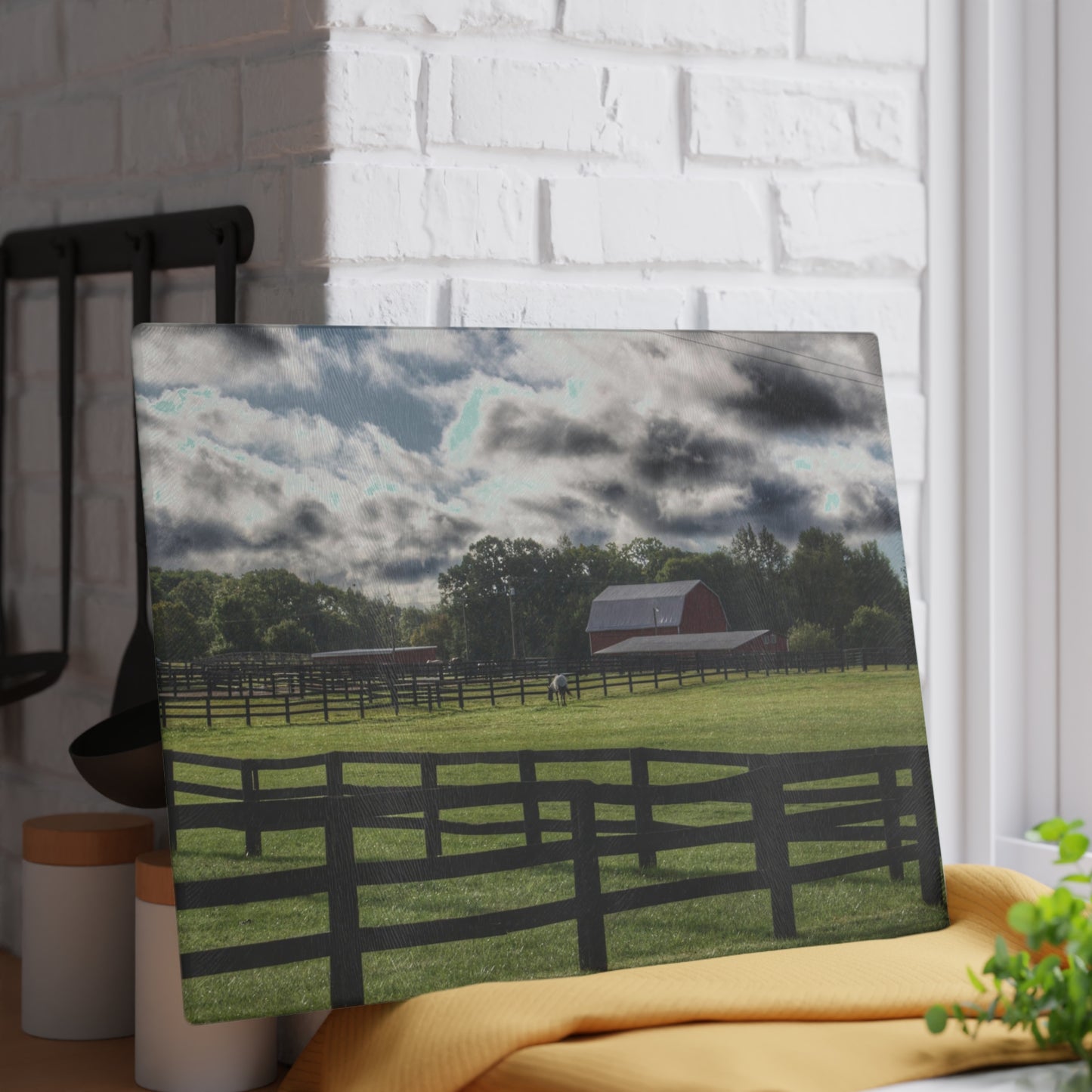 U R There Photography Hosner Road Farm Rustic Farmhouse Tempered-Glass Cutting Board