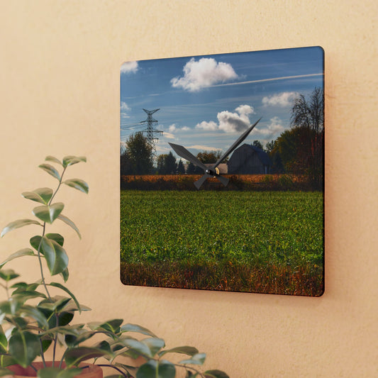 U R There Photography Wadsworth Road Grey Rustic Farmhouse Acrylic Analog Wall Clock