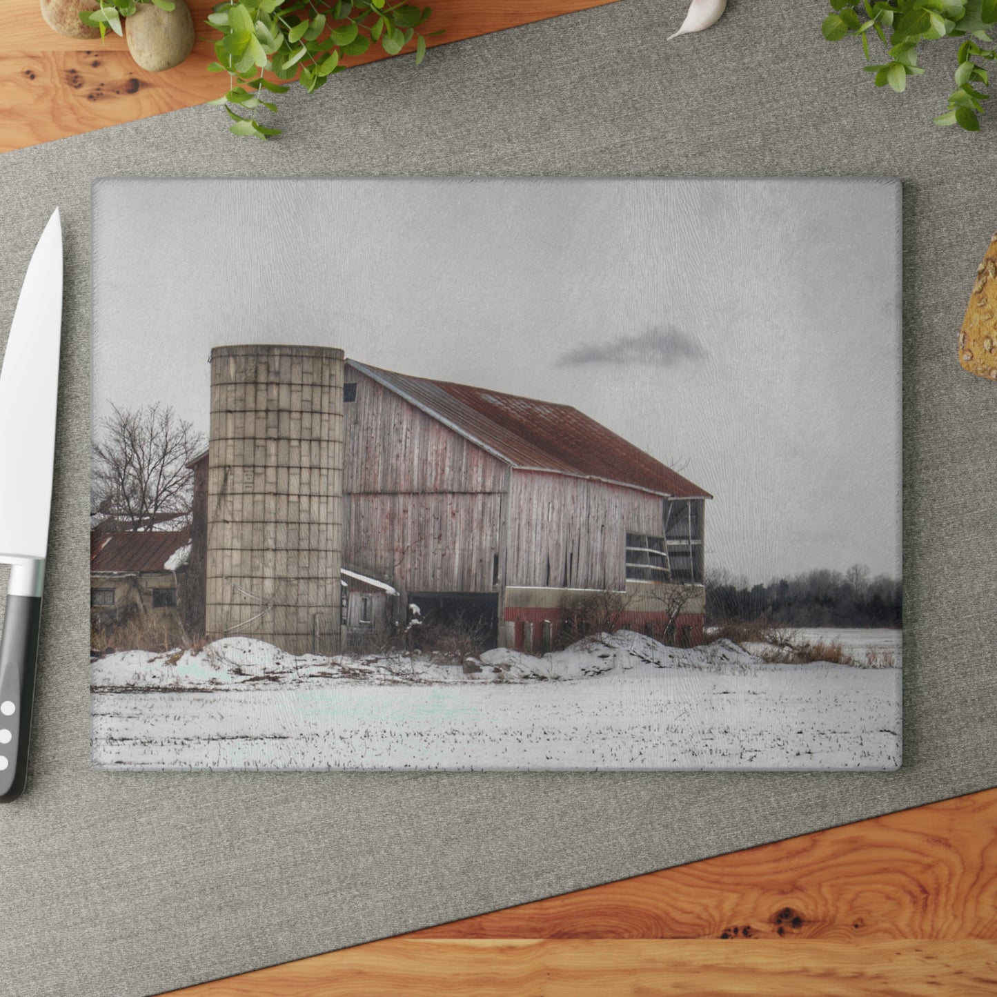 U R There Photography Babcock Road Grey Rustic Farmhouse Tempered-Glass Cutting Board