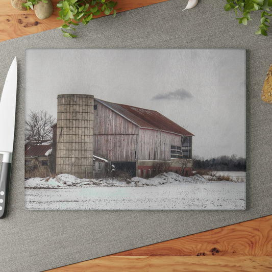 U R There Photography Babcock Road Grey Rustic Farmhouse Tempered-Glass Cutting Board