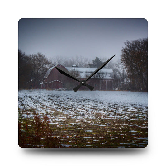 Holmes Road Red III Rustic Farmhouse Acrylic Analog Wall Clock 10.75'' × 10.75'' (Square)