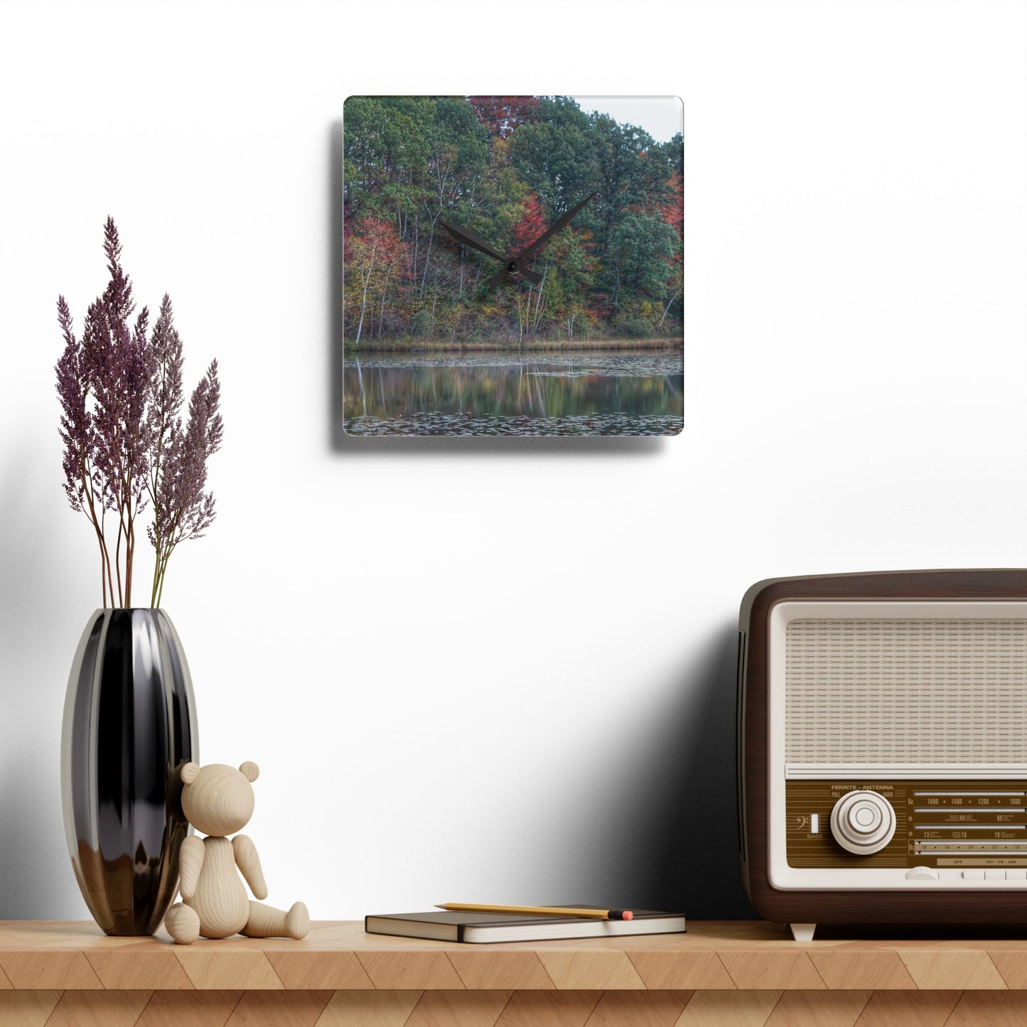 U R There Photography Fall on Murphy Lake IV Rustic Farmhouse Acrylic Analog Wall Clock