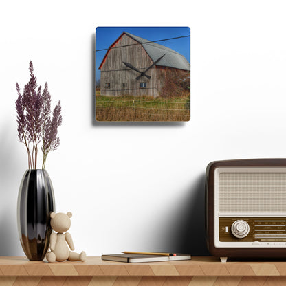 U R There Photography Dodge Road Grey I Rustic Farmhouse Acrylic Analog Wall Clock