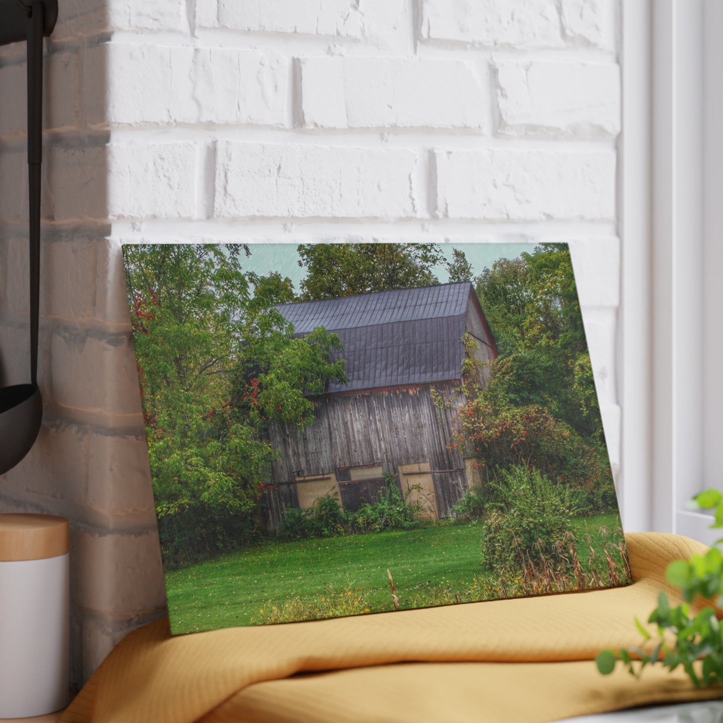 U R There Photography North Lake Road Hidden Grey Rustic Farmhouse Tempered-Glass Cutting Board