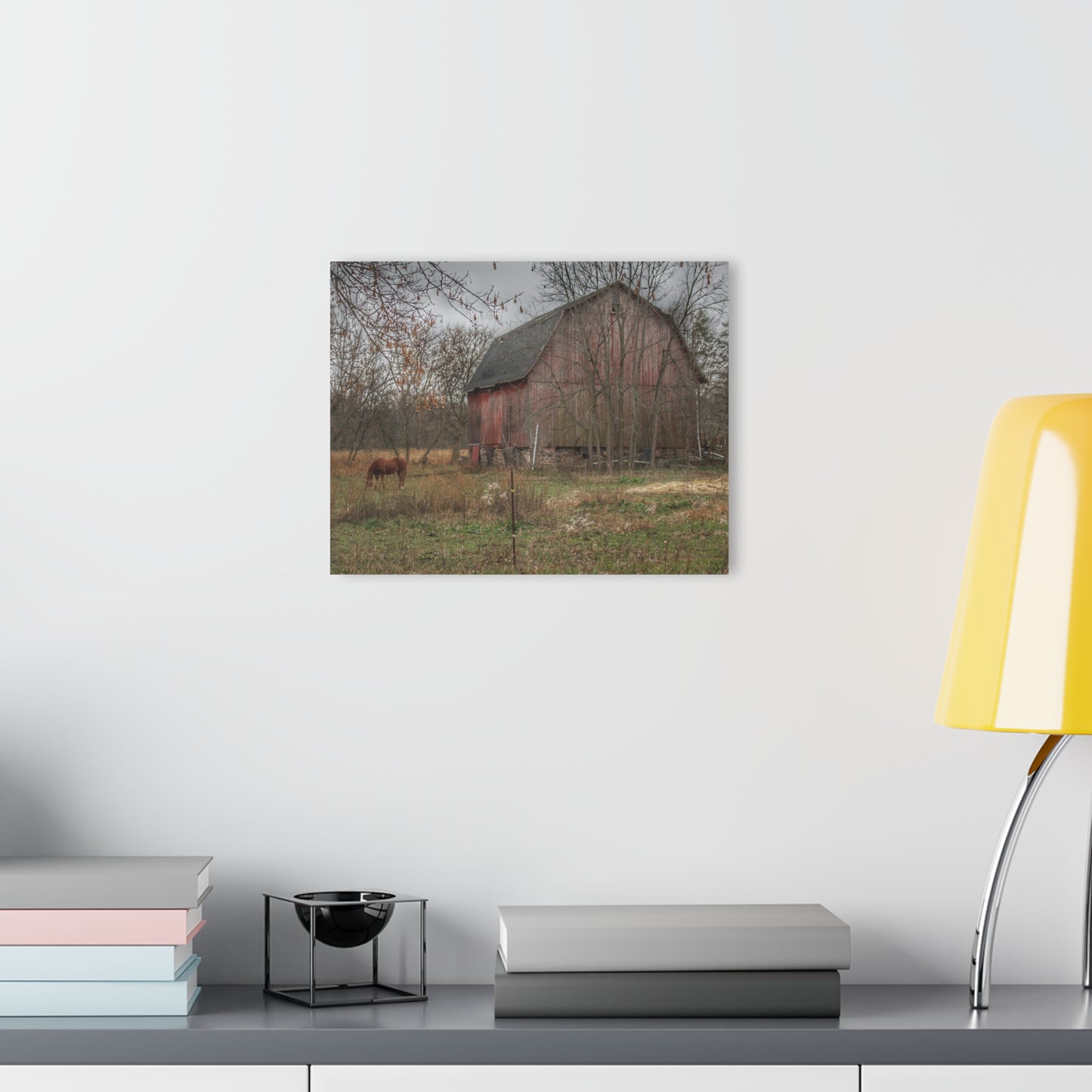 U R There Photography Blair Road Barn and Horse Rustic Farmhouse Acrylic Wall Print