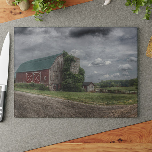 U R There Photography West Hunters Creek Road Red II Rustic Farmhouse Tempered-Glass Cutting Board